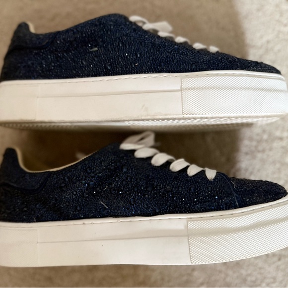 Betsey Johnson Navy Glitter Low-Top Sneakers with White Laces - Picture 3 of 5